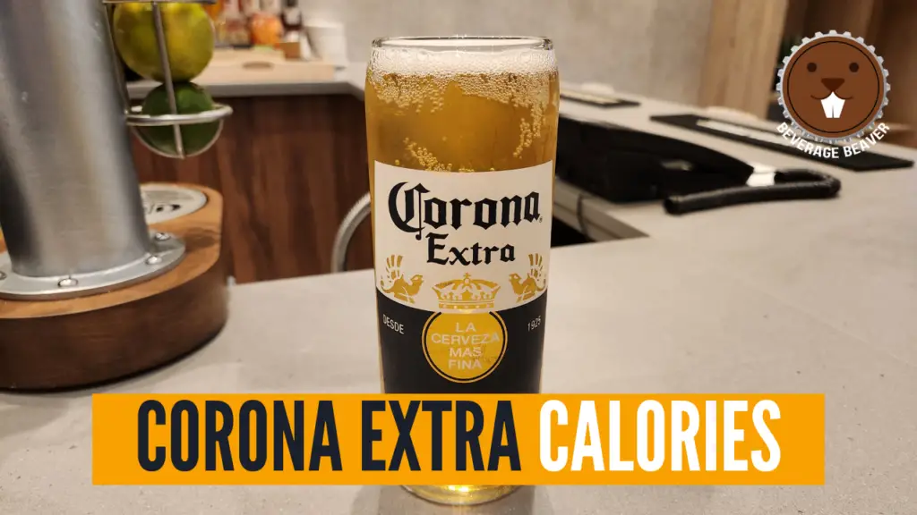A glass of Corona Extra with the caption 'Corona Extra: Calories'