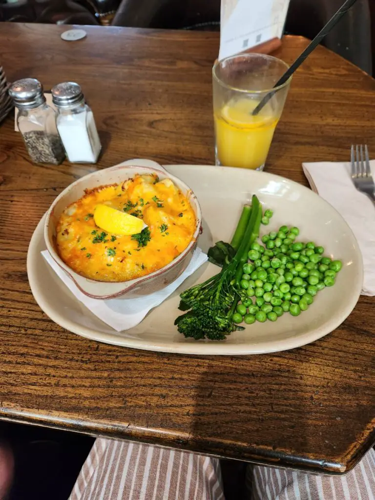 A Picture of a fish pie served in a pub 