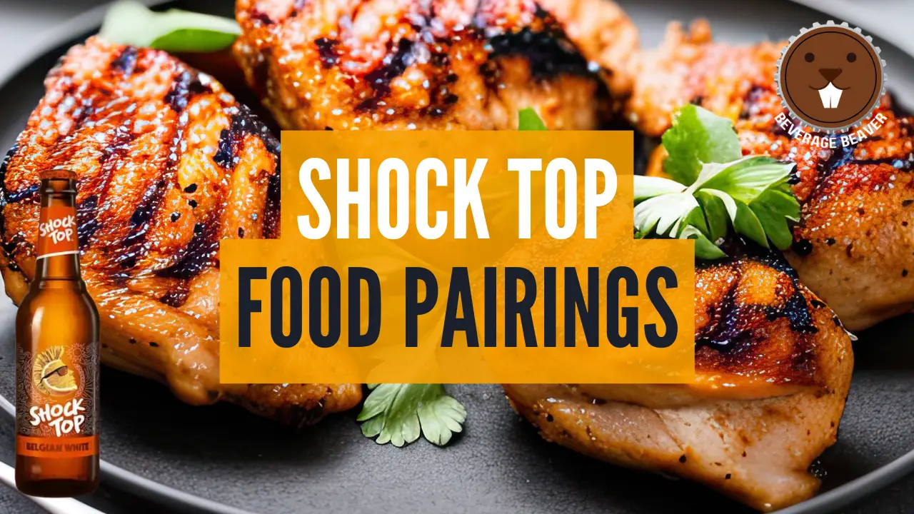 I picture of some grilled chicken next to a bottle of Shock Top Beer with the title 'Shock Top Food Pairings'