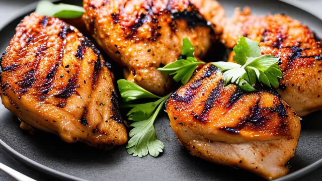A close up of some lemon grilled chicken on a plate