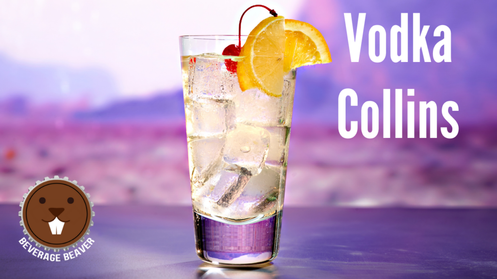 A Vodka Collins Cocktail On A Purple Background