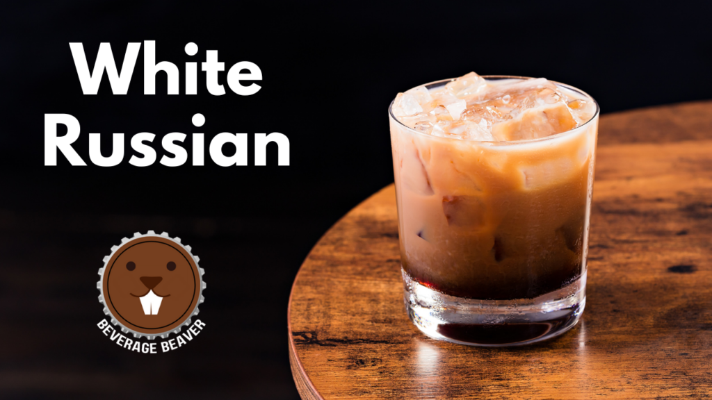 A White Russian Cocktail on a brown table
