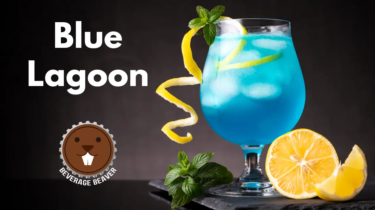 A Blue Lagoon Cocktail on a black background