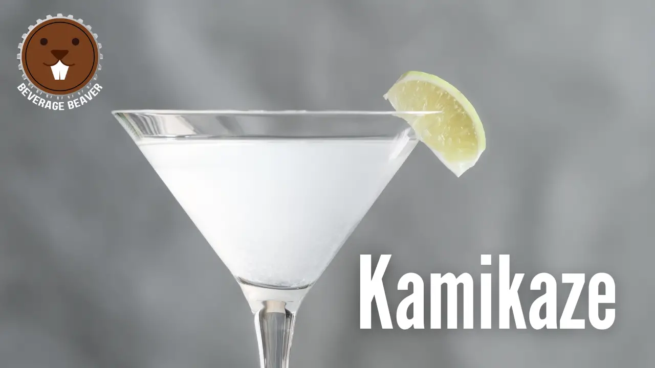A close up of a Kamikaze Cocktail on a grey background