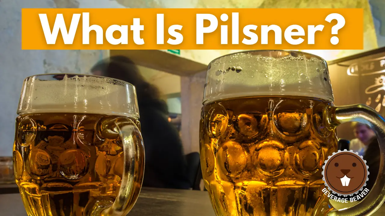 A close up of pilsner beer in a bar.