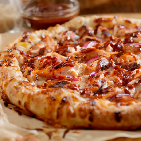 A close up of a BBQ Chicken Pizza